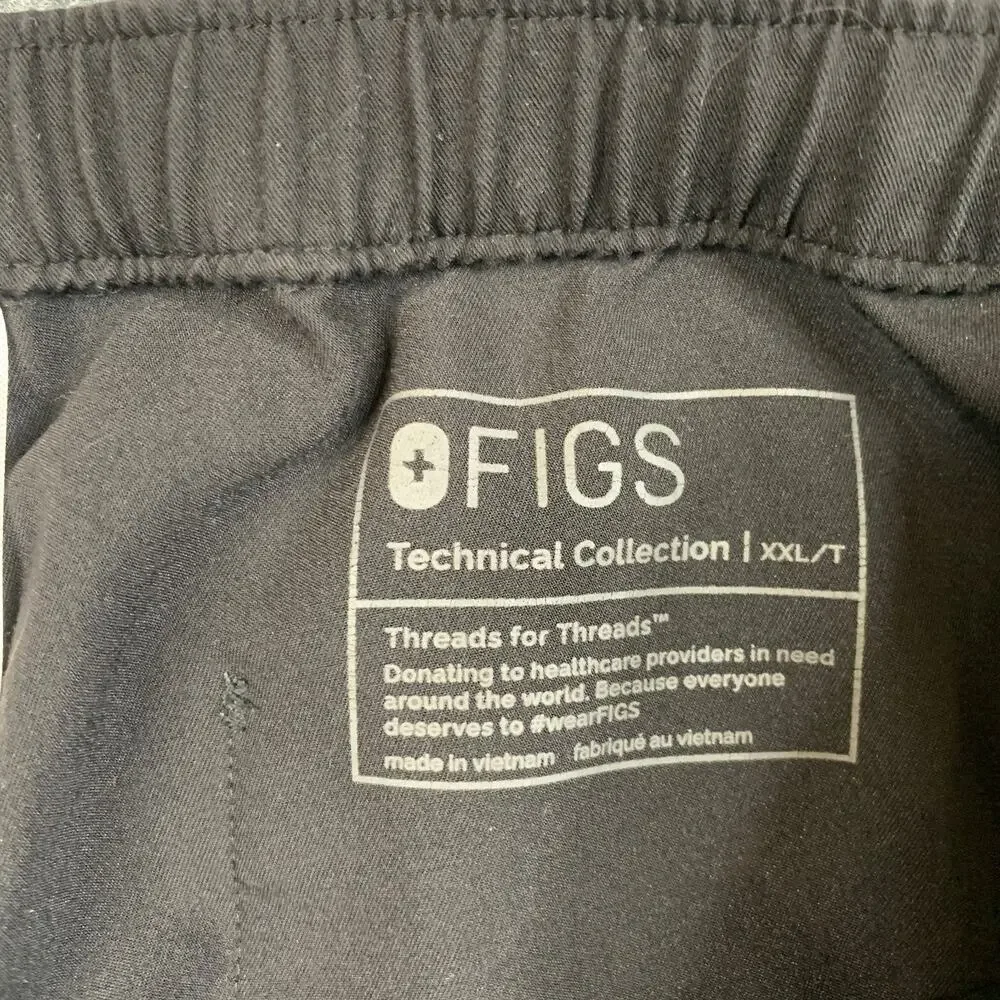 Figs Scrub Pants Mens XXLT Tall Black Yola Skinny Elastic Waistband Medical